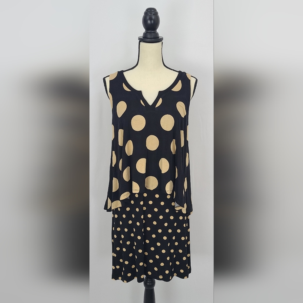 Anthropologie Maeve Black and Tan Polka Dot Tank Dress, size Small